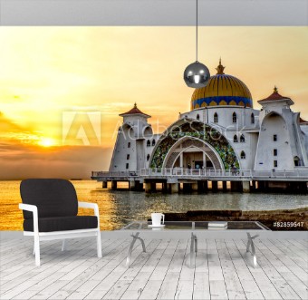 Picture of Sunset over Masjid selat Mosque in Malacca Malaysia